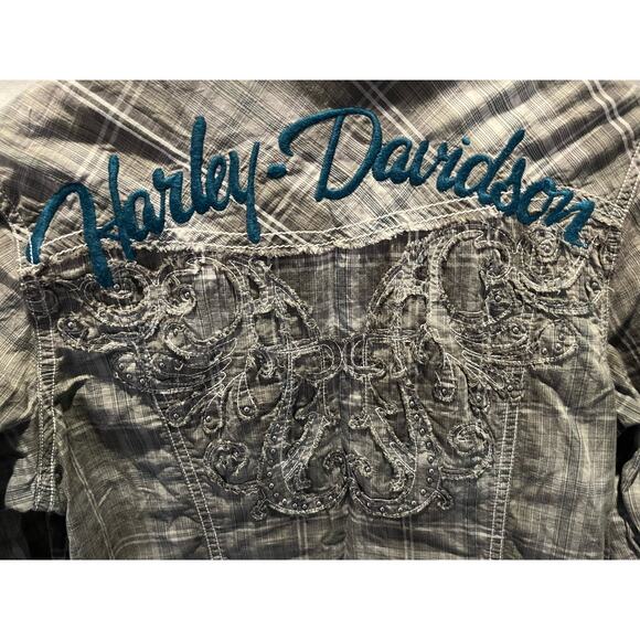 Harley Davidson Women's snap long sleeve top, size Medium Biker - Picture 2 of 10